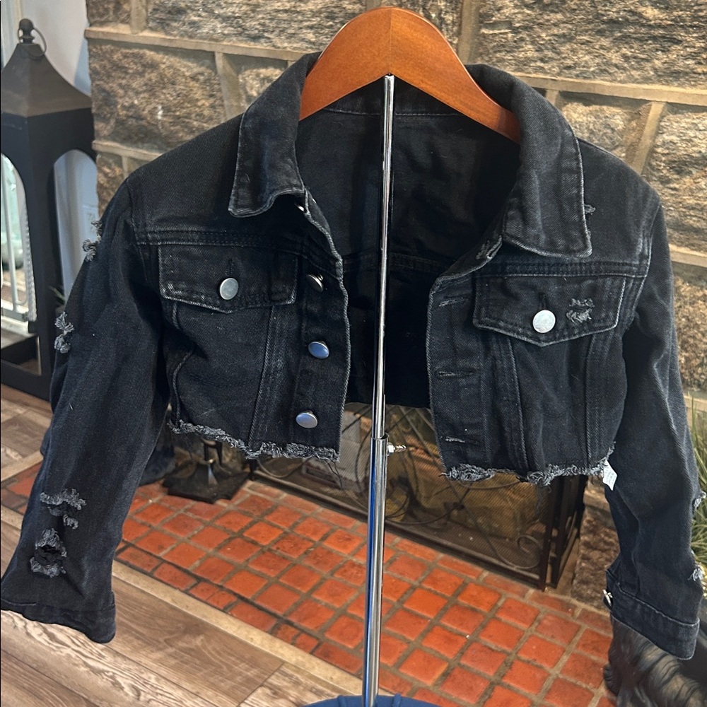 SHEIN Black Distressed Jean Jacket for Kids